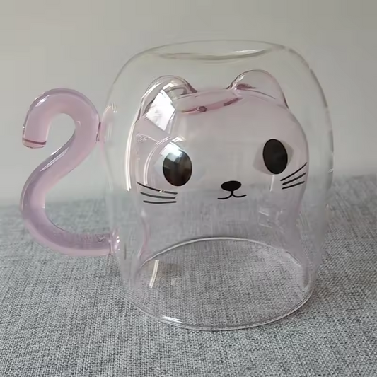 Double-Walled Cat Face Glass Mug
